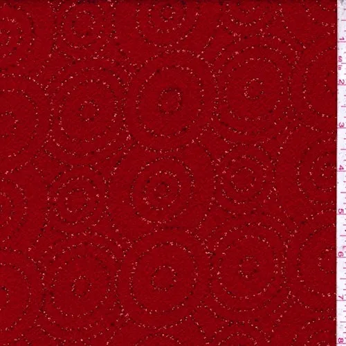 1 5/8 YD PC-Ruby Red Sparkle Scroll Crepe Knit Fabric