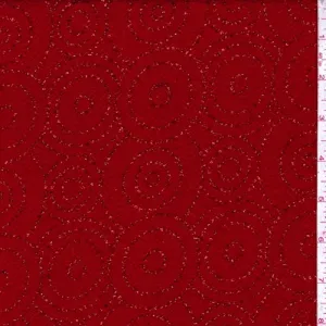 1 5/8 YD PC-Ruby Red Sparkle Scroll Crepe Knit Fabric