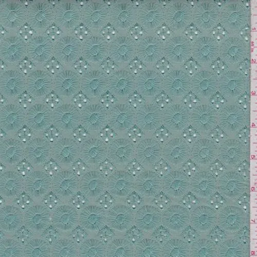 2 3/4 YD PC-Seafoam Embroidered Medallion Linen Blend Fabric