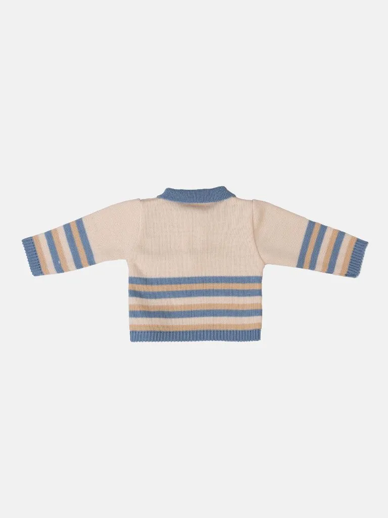 Baby Unisex 3-piece Striped Knitted Gift Box Set - Beige & Blue