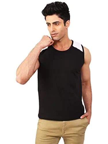 BKS COLLECTION West Sleeveless Black Round Neck Solid for Men's Stylist Cotton T-Shirt