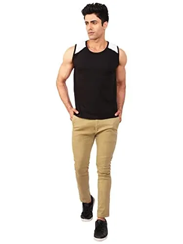 BKS COLLECTION West Sleeveless Black Round Neck Solid for Men's Stylist Cotton T-Shirt