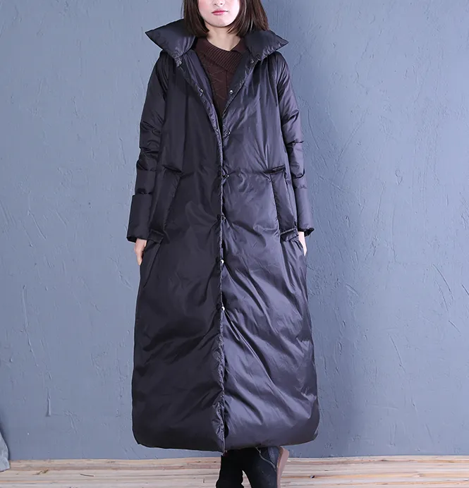 Black Casual Long Hooded Winter Women Down Jacket