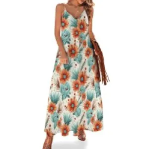 Boho Floral Retro Spaghetti Strap Ankle-Length Dress Long dress