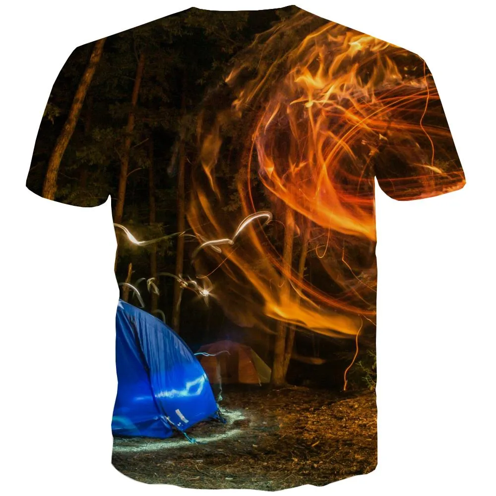 Camping T-shirt Men Sunset T-shirts Graphic Forest Tshirt Anime Flame T-shirts 3d