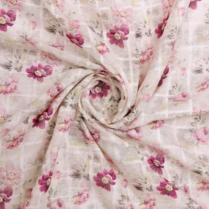 Captivating Linen Fabric Adorned with Wine and Pink Floral Design