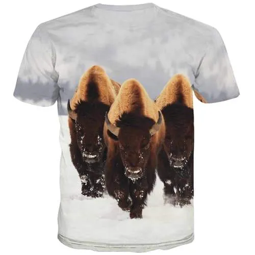 Cattle T shirts Men Animal Tshirts Novelty Snow Tshirts Cool Harajuku T-shirts Graphic