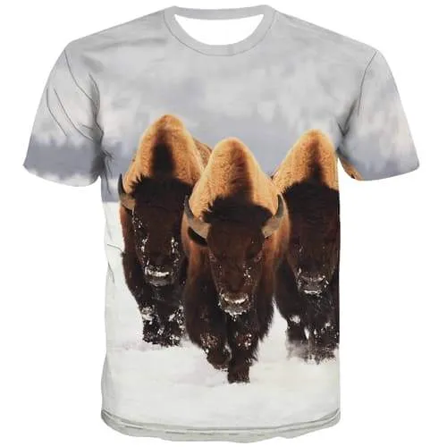 Cattle T shirts Men Animal Tshirts Novelty Snow Tshirts Cool Harajuku T-shirts Graphic