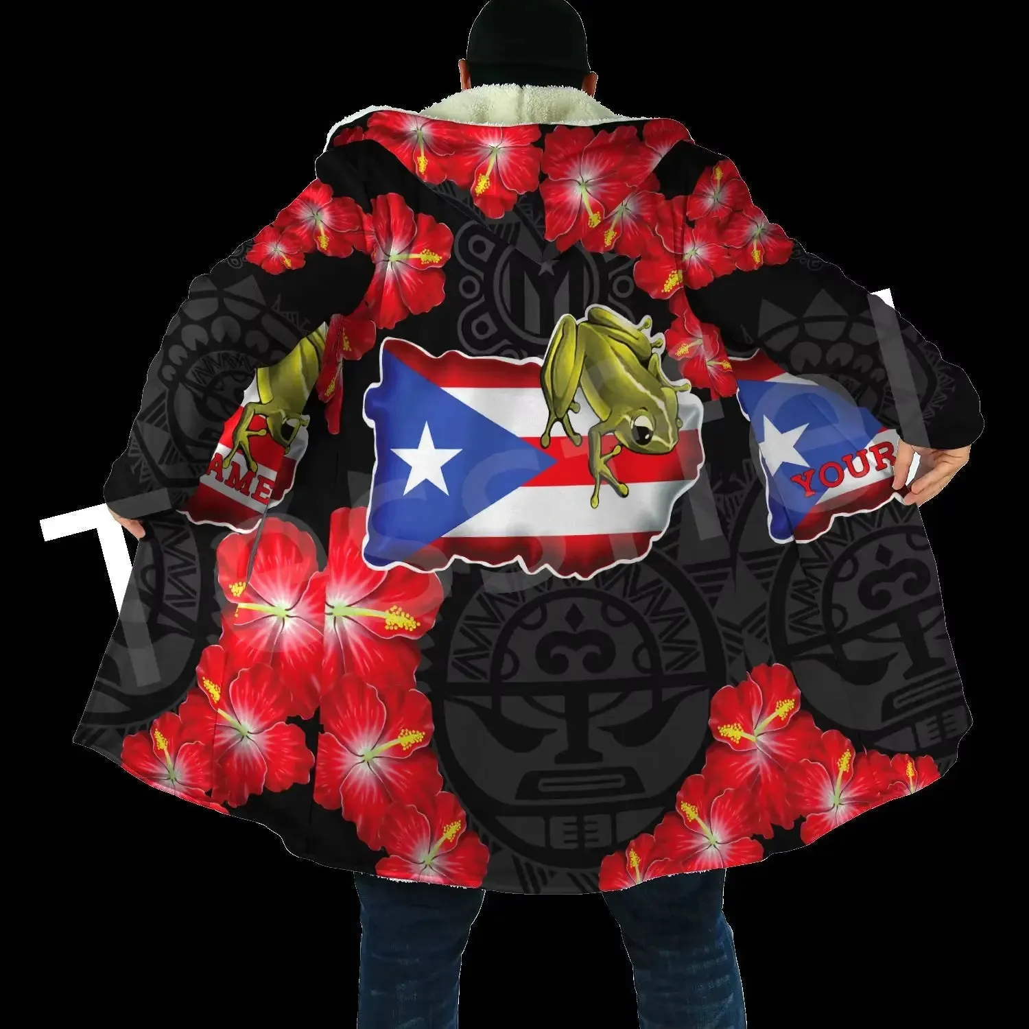 Country Flag Puerto Rico Caribbean Sea Tattoo Harajuku Tracksuit 3Dprint Men/Women Winter Coat Hood Cloak Overcoat A1