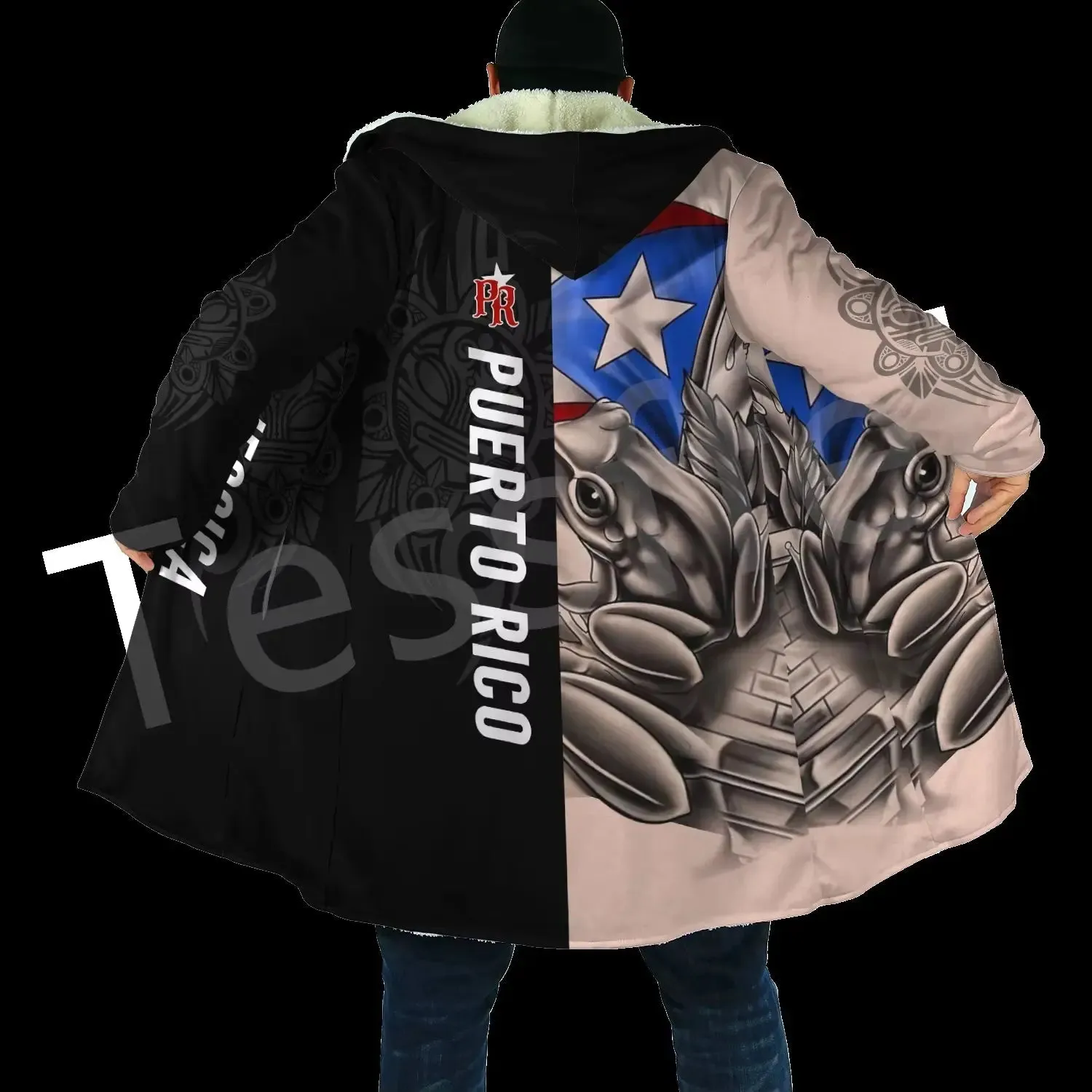 Country Flag Puerto Rico Caribbean Sea Tattoo Harajuku Tracksuit 3Dprint Men/Women Winter Coat Hood Cloak Overcoat A1