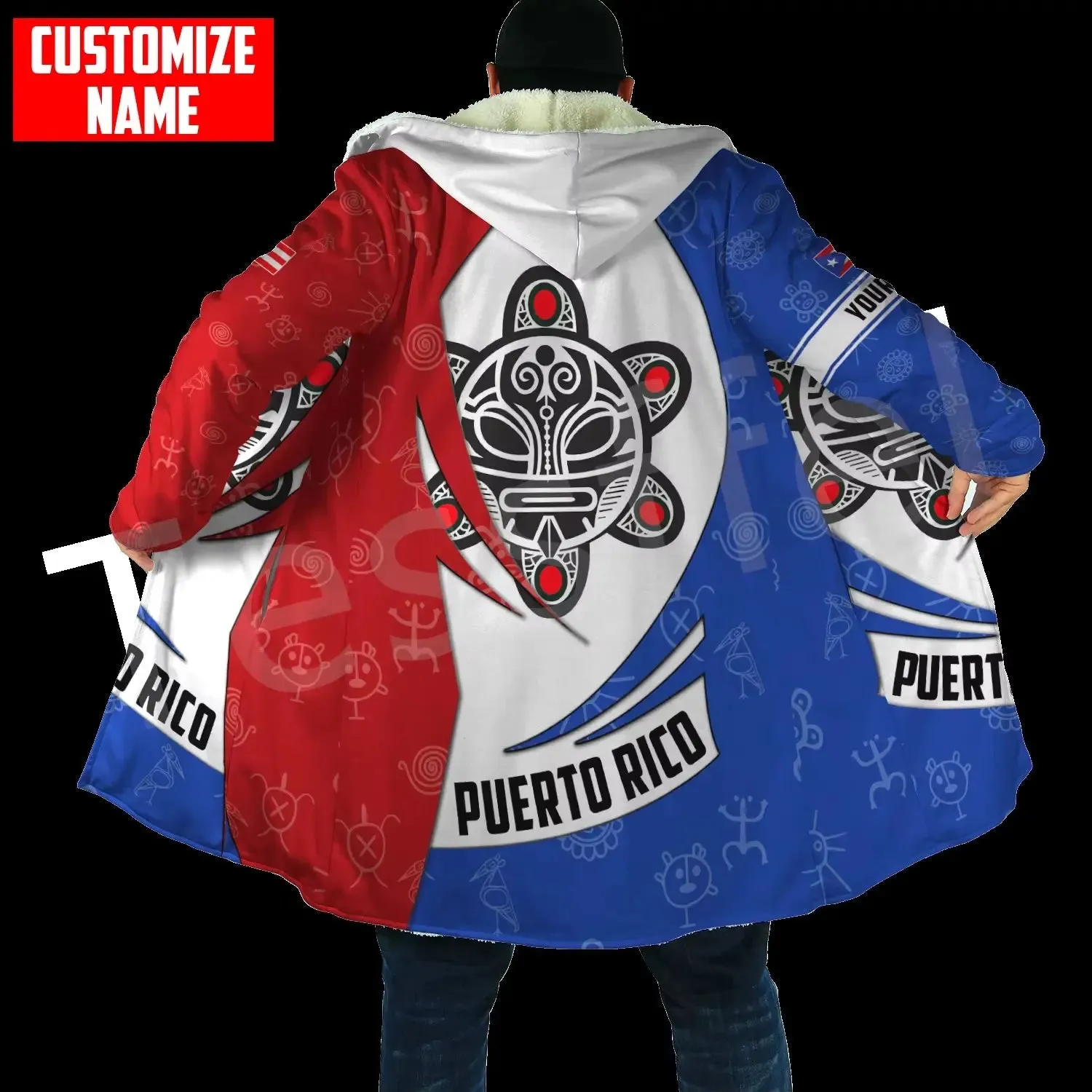 Country Flag Puerto Rico Caribbean Sea Tattoo Harajuku Tracksuit 3Dprint Men/Women Winter Coat Hood Cloak Overcoat A1