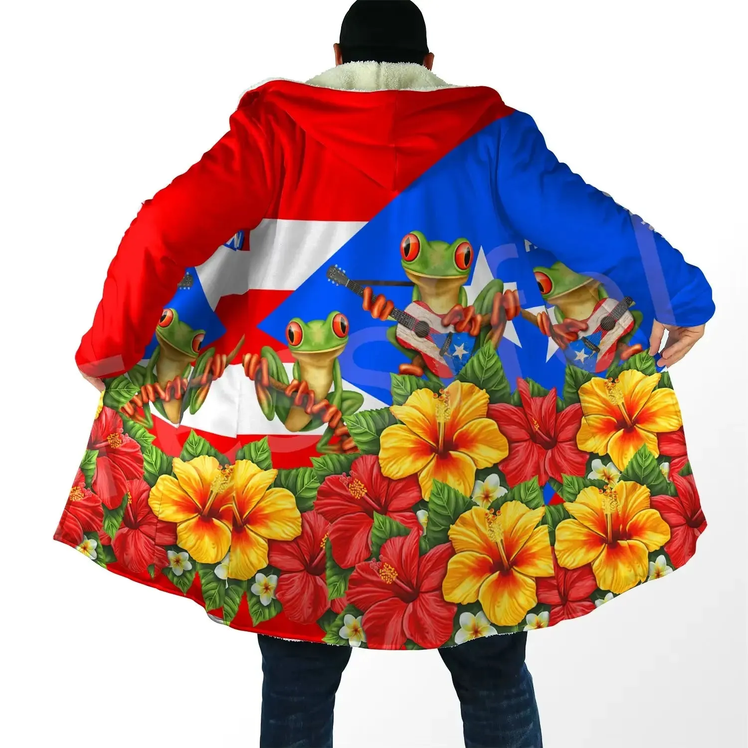 Country Flag Puerto Rico Caribbean Sea Tattoo Harajuku Tracksuit 3Dprint Men/Women Winter Coat Hood Cloak Overcoat A1