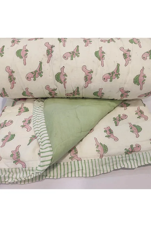 Earthen Nest Hand Block Printed Cotton Kids Quilt- Baby Dino