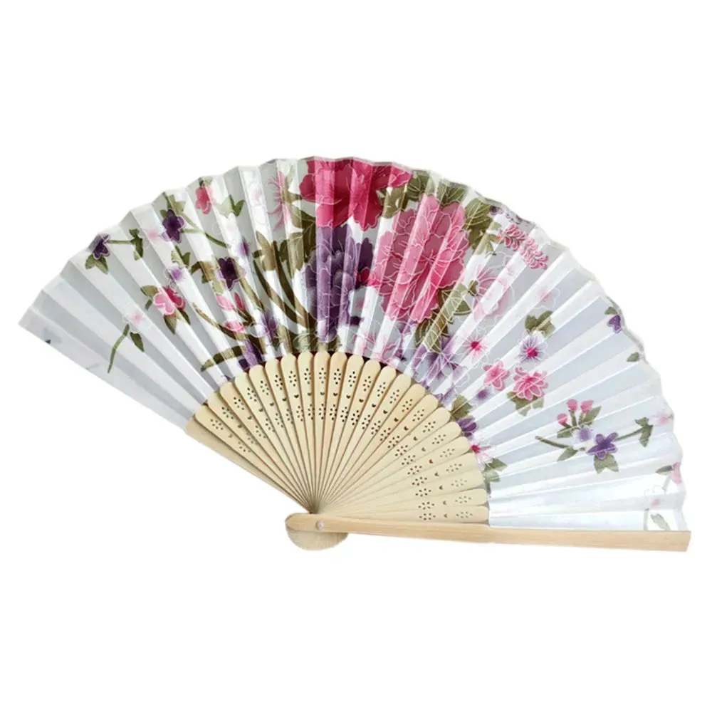 Elegant Foldable Bamboo Hand Fans with Floral Print - Ideal for Weddings, Parties, and Performances