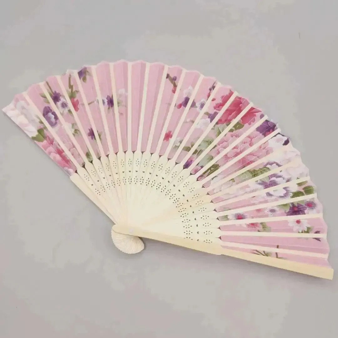 Elegant Foldable Bamboo Hand Fans with Floral Print - Ideal for Weddings, Parties, and Performances