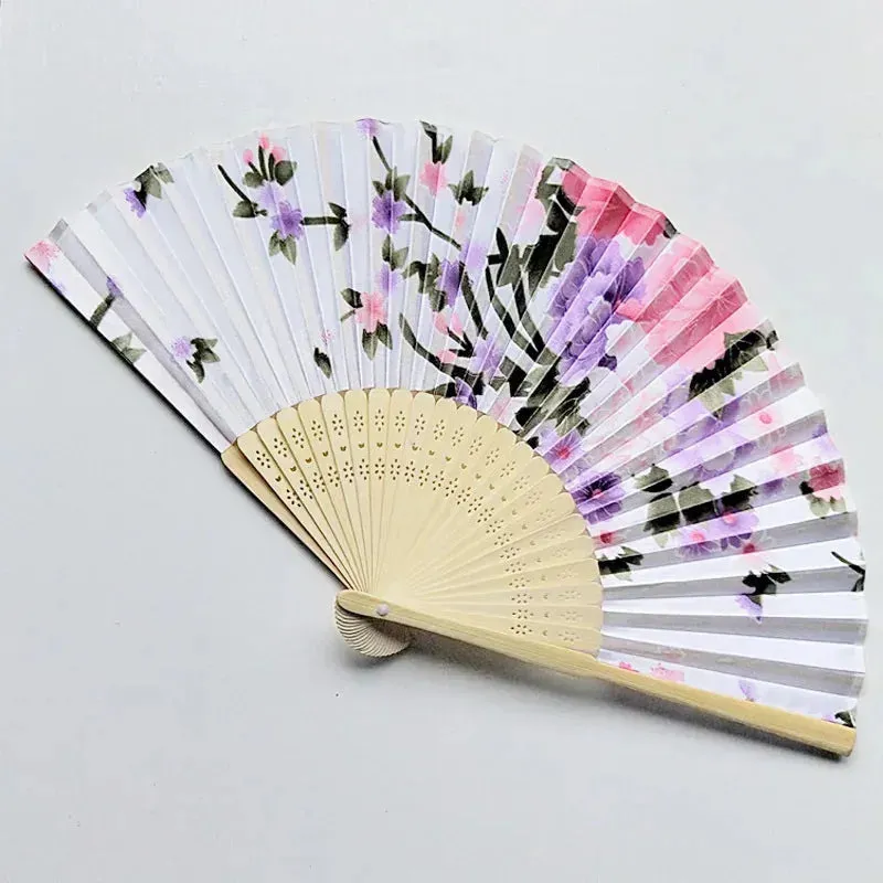 Elegant Foldable Bamboo Hand Fans with Floral Print - Ideal for Weddings, Parties, and Performances