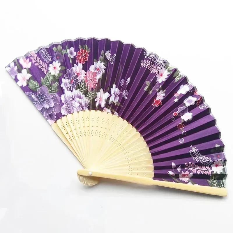 Elegant Foldable Bamboo Hand Fans with Floral Print - Ideal for Weddings, Parties, and Performances