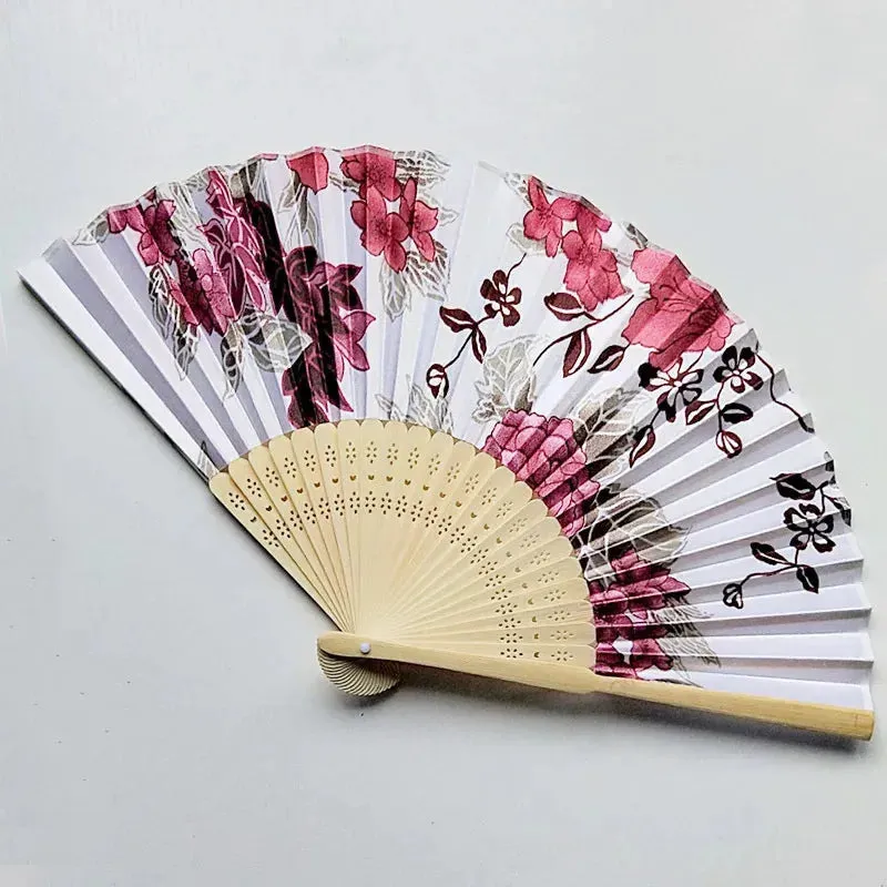 Elegant Foldable Bamboo Hand Fans with Floral Print - Ideal for Weddings, Parties, and Performances