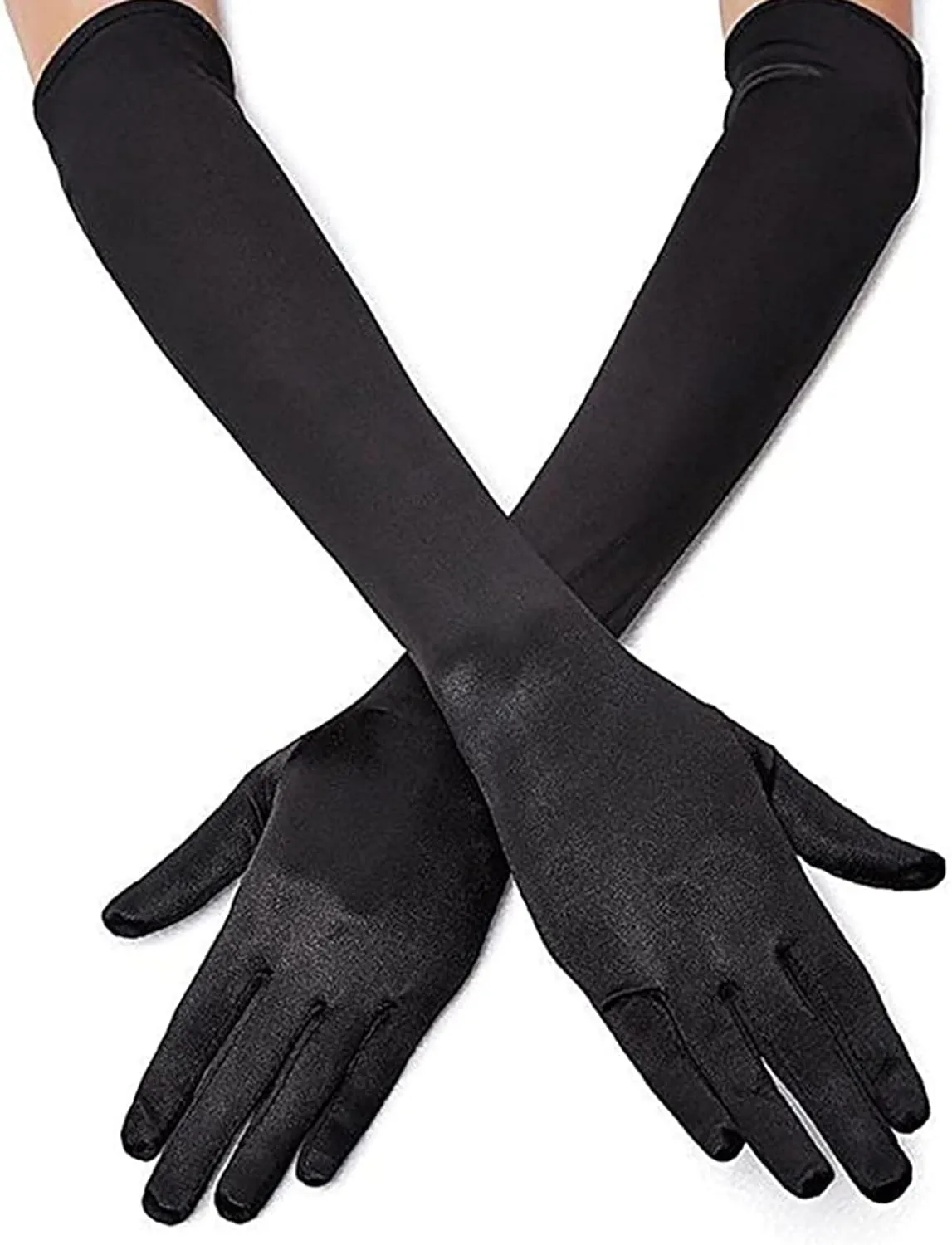 FancyDressWale Long Satin Gloves for Women 55 cm, Elegant Opera Party Gloves, Elbow-Length Finger Gloves for Dance, Costume, and Cosplay