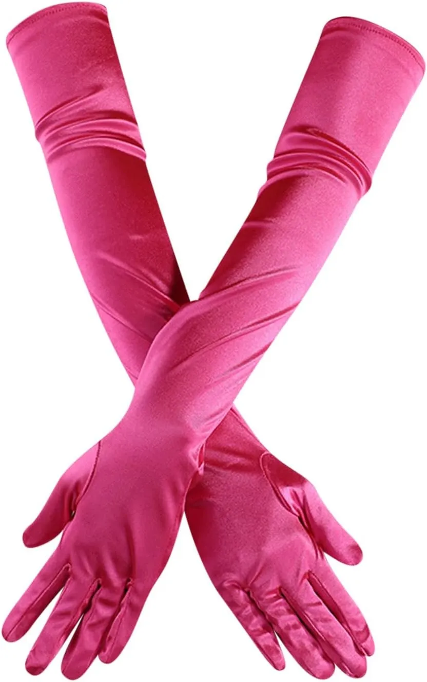 FancyDressWale Long Satin Gloves for Women 55 cm, Elegant Opera Party Gloves, Elbow-Length Finger Gloves for Dance, Costume, and Cosplay