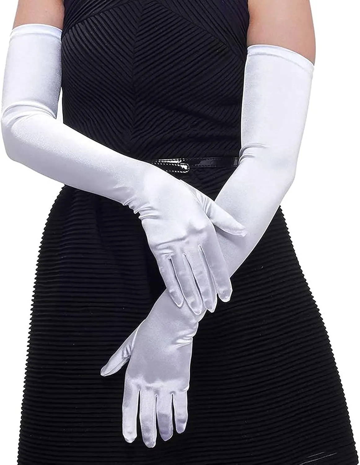 FancyDressWale Long Satin Gloves for Women 55 cm, Elegant Opera Party Gloves, Elbow-Length Finger Gloves for Dance, Costume, and Cosplay