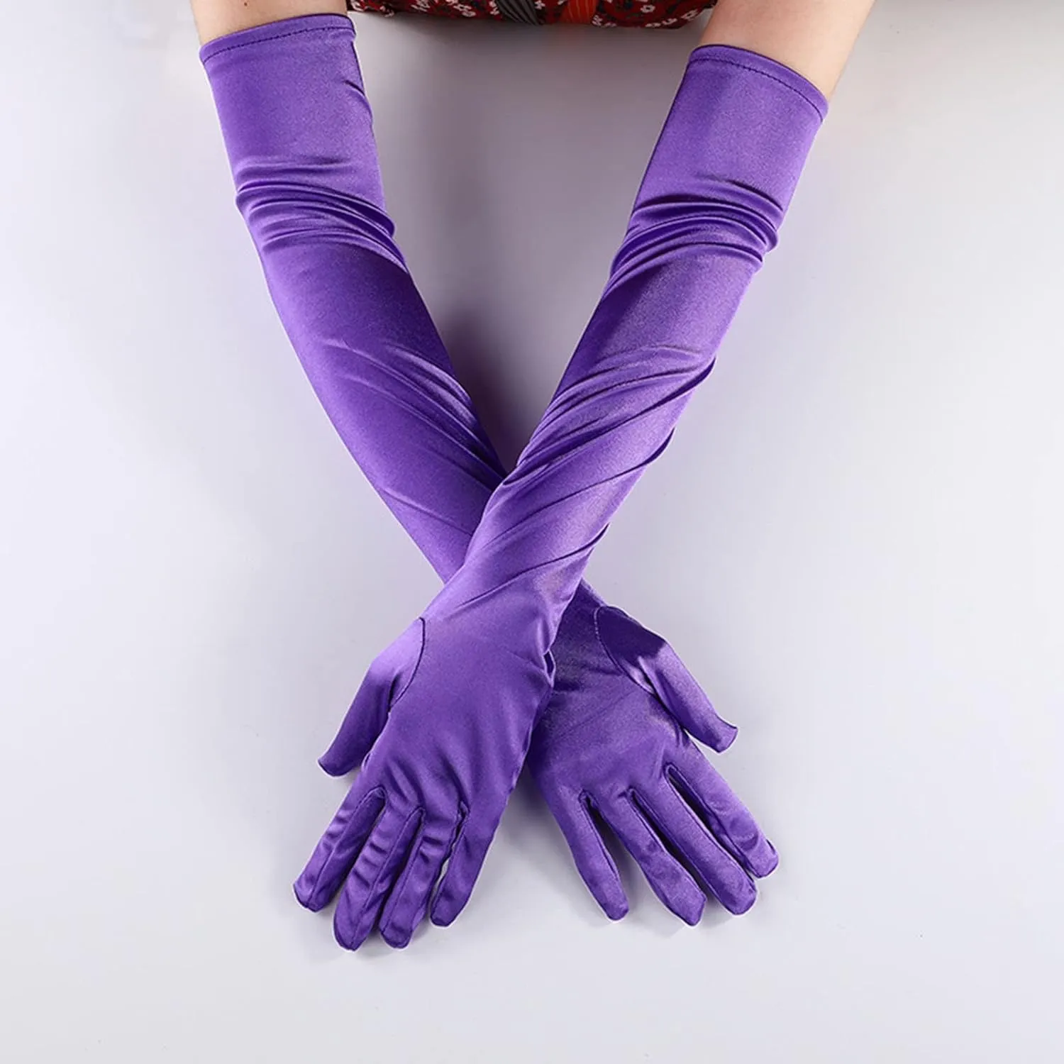 FancyDressWale Long Satin Gloves for Women 55 cm, Elegant Opera Party Gloves, Elbow-Length Finger Gloves for Dance, Costume, and Cosplay