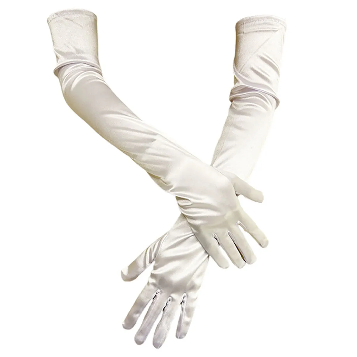 FancyDressWale Long Satin Gloves for Women 55 cm, Elegant Opera Party Gloves, Elbow-Length Finger Gloves for Dance, Costume, and Cosplay