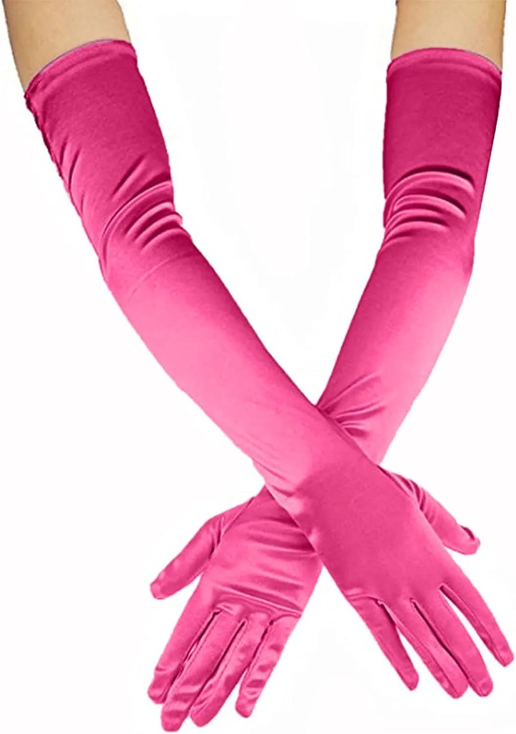 FancyDressWale Long Satin Gloves for Women 55 cm, Elegant Opera Party Gloves, Elbow-Length Finger Gloves for Dance, Costume, and Cosplay