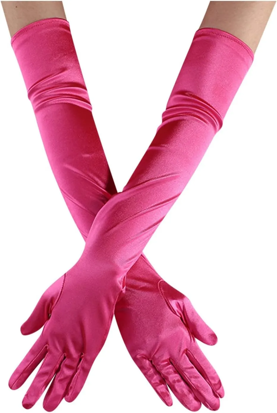 FancyDressWale Long Satin Gloves for Women 55 cm, Elegant Opera Party Gloves, Elbow-Length Finger Gloves for Dance, Costume, and Cosplay