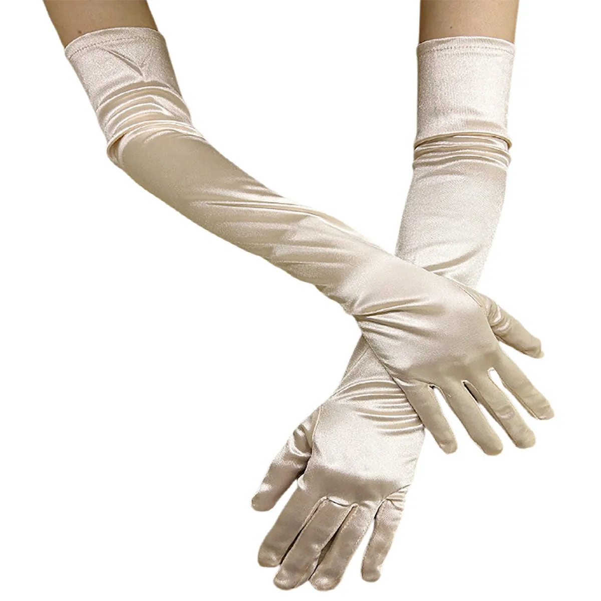 FancyDressWale Long Satin Gloves for Women 55 cm, Elegant Opera Party Gloves, Elbow-Length Finger Gloves for Dance, Costume, and Cosplay