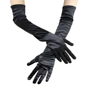 FancyDressWale Long Satin Gloves for Women 55 cm, Elegant Opera Party Gloves, Elbow-Length Finger Gloves for Dance, Costume, and Cosplay