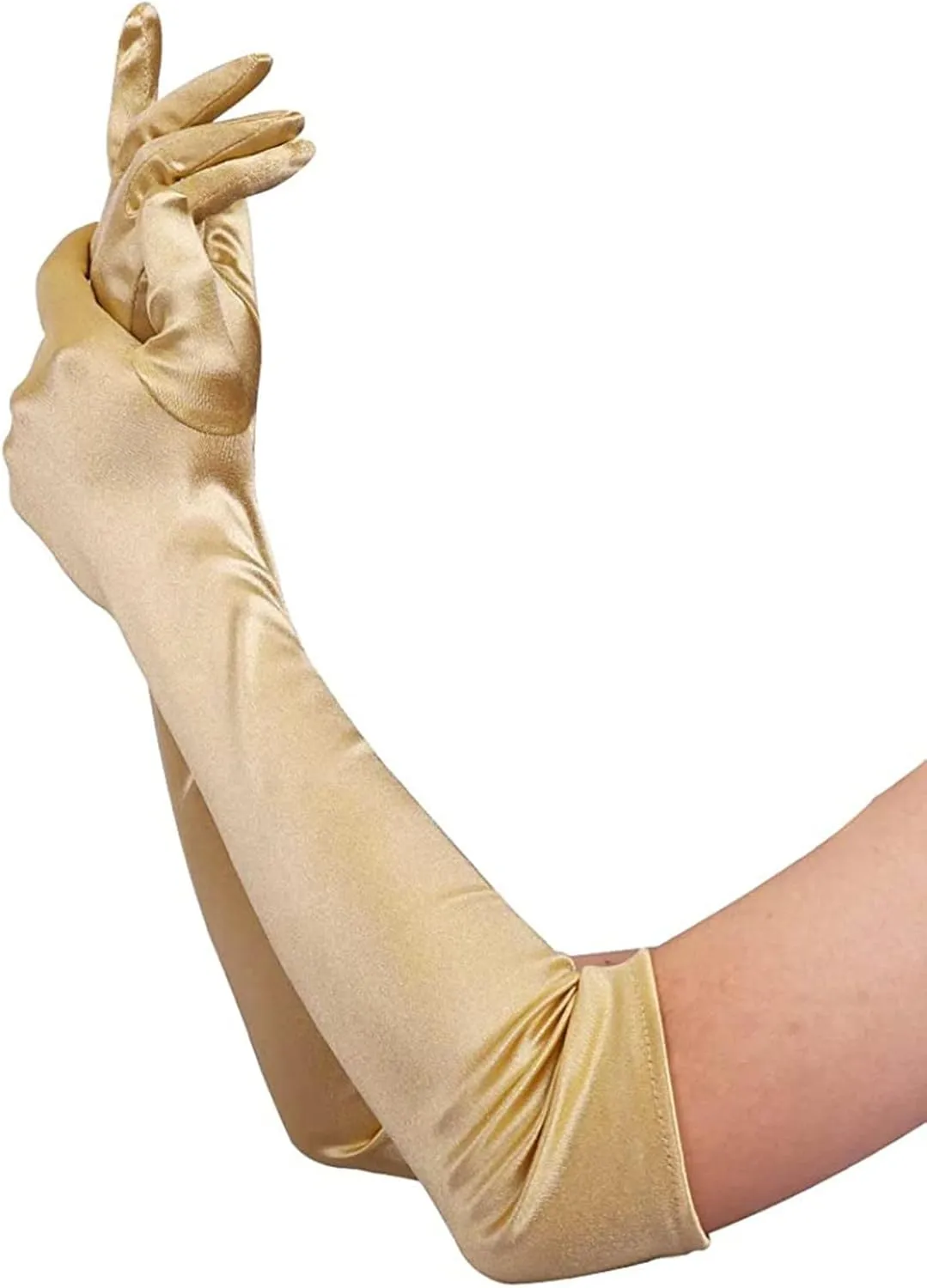 FancyDressWale Long Satin Gloves for Women 55 cm, Elegant Opera Party Gloves, Elbow-Length Finger Gloves for Dance, Costume, and Cosplay