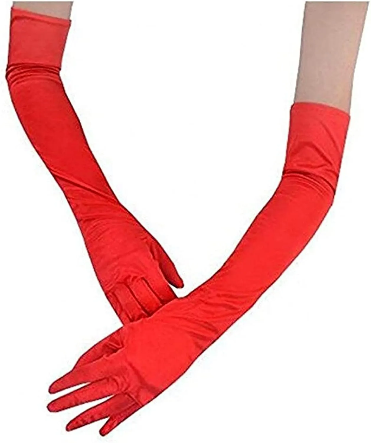 FancyDressWale Long Satin Gloves for Women 55 cm, Elegant Opera Party Gloves, Elbow-Length Finger Gloves for Dance, Costume, and Cosplay