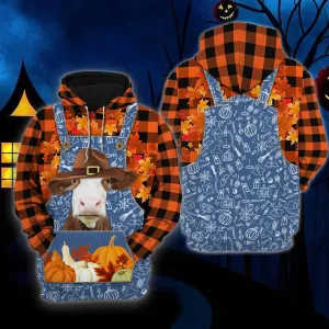 Farm Halloween Hoodie, Simmental Orange Plaid All Printed 3D Unisex Hoodies