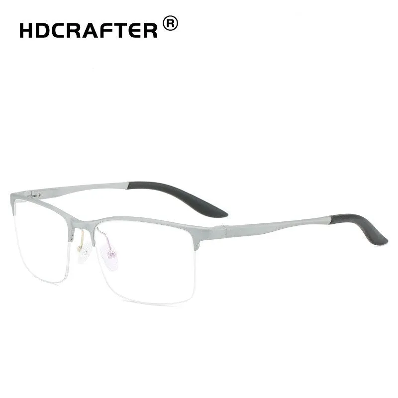 Hdcrafter Men's Semi Rim Square TR 90 Titanium Frame Eyeglasses P6325