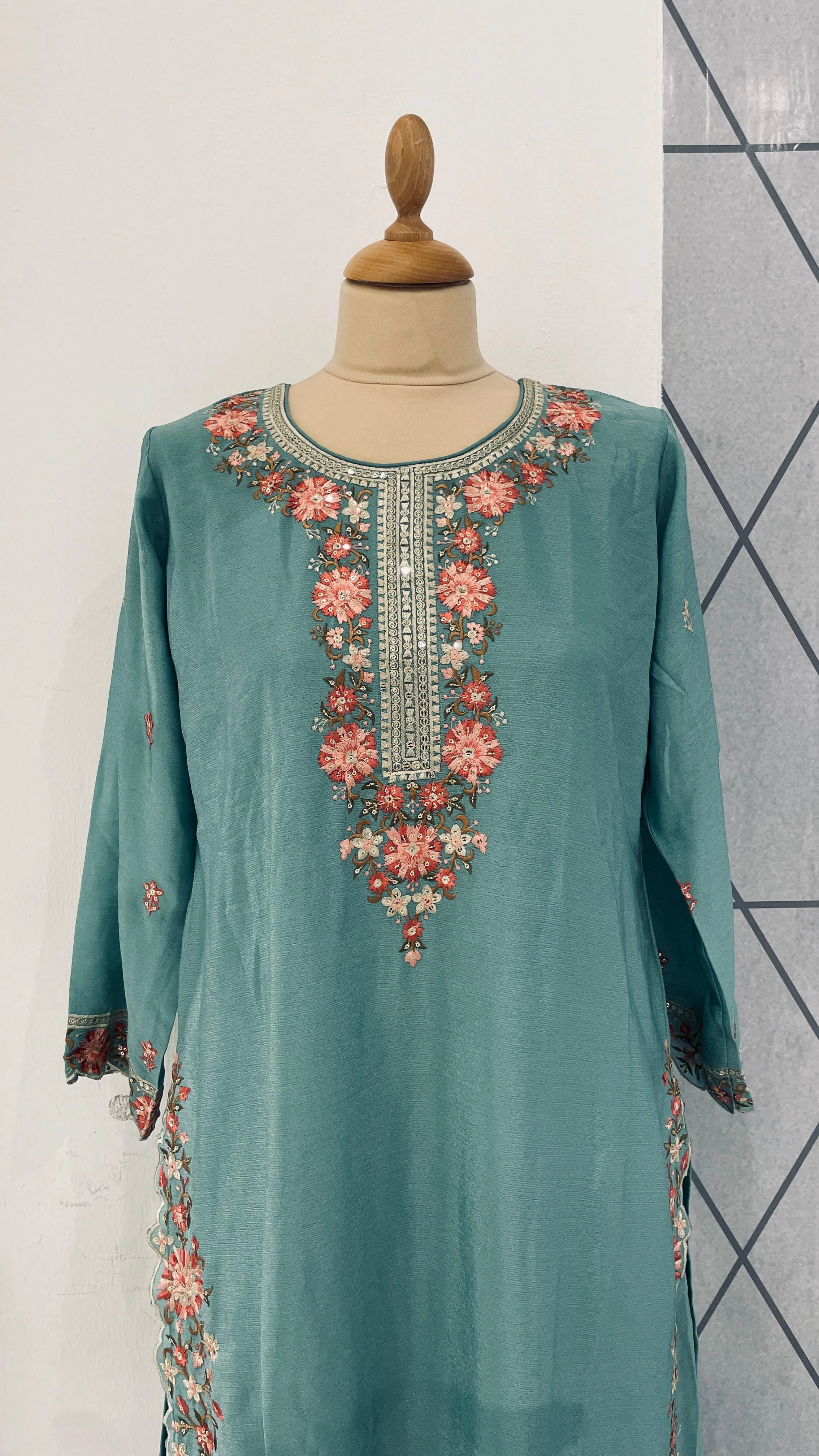 Ice Blue Sharara Ghararas set (Ready to Wear)