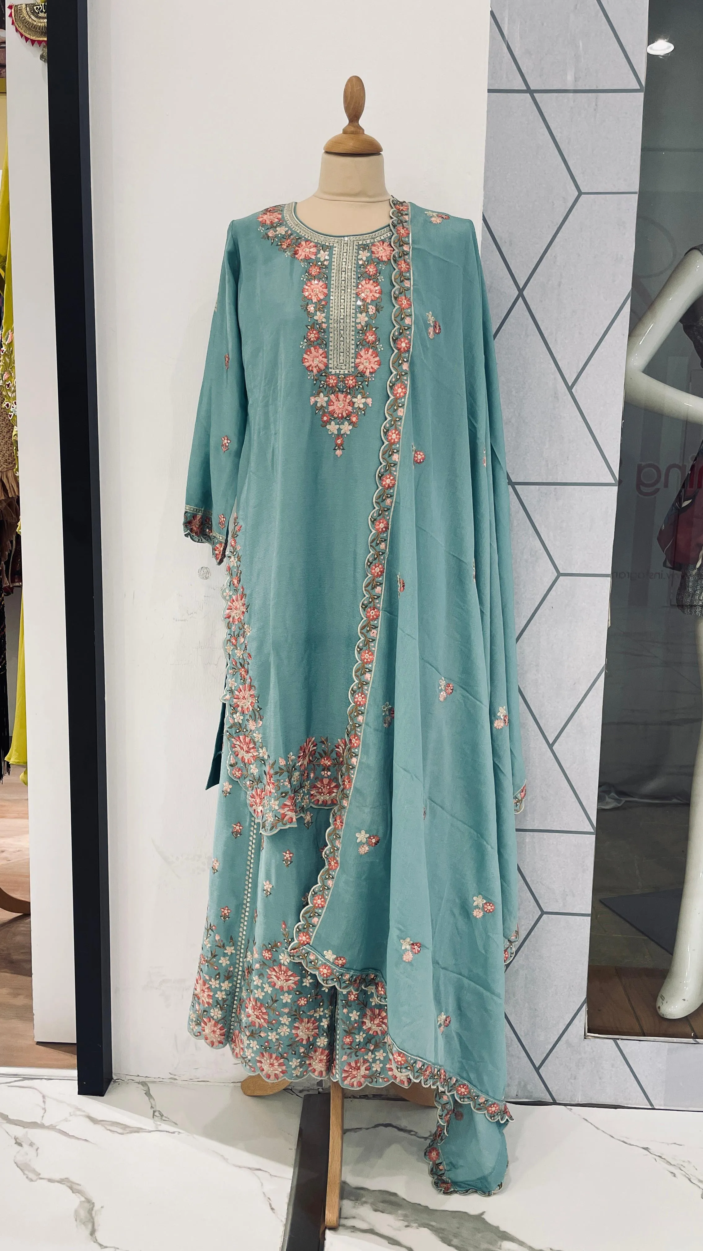 Ice Blue Sharara Ghararas set (Ready to Wear)