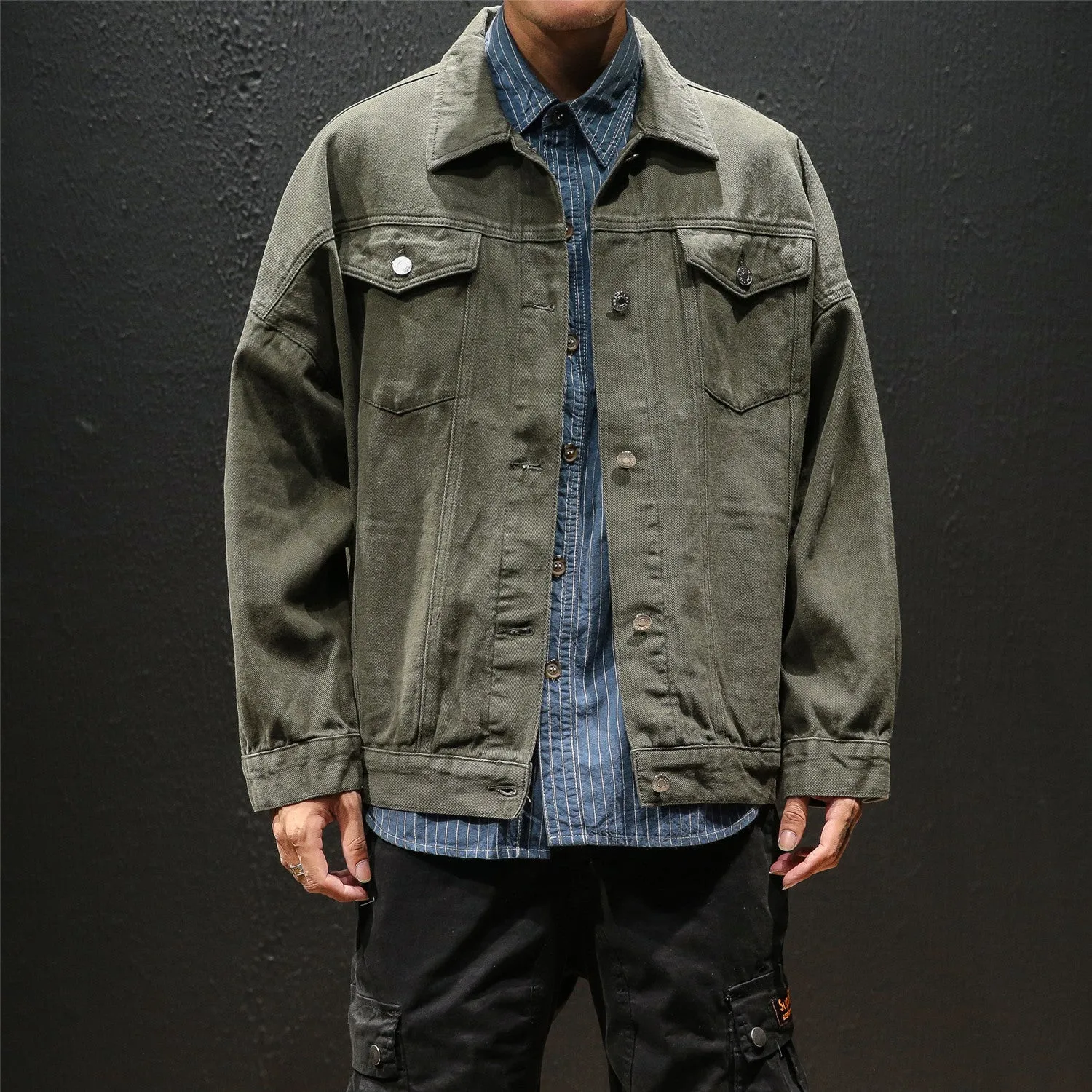 Japanese Streetwear Style Black Denim Jacket