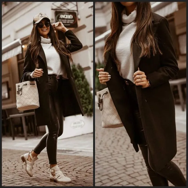 Joskaa Christmas Gift Fashion Korean Style Oversized Women's Trench Coat Autumn Winter New Double-Breasted Long Office Lady Thickend Woolen Coat 17883