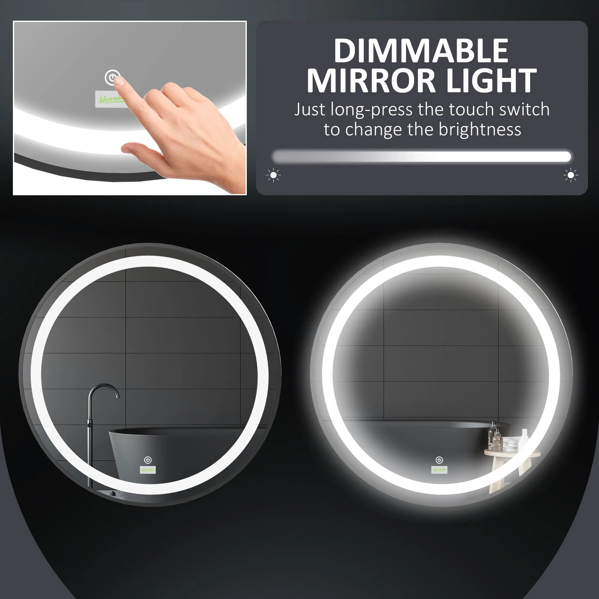 kleankin Round LED Bathroom Mirror