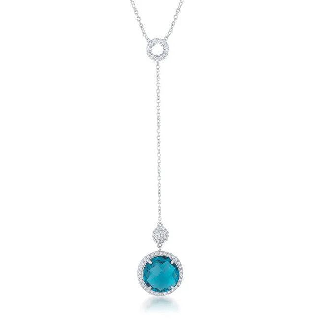 Lori 10.9ct Aqua CZ White Gold Rhodium Classic Drop Lariat Necklace