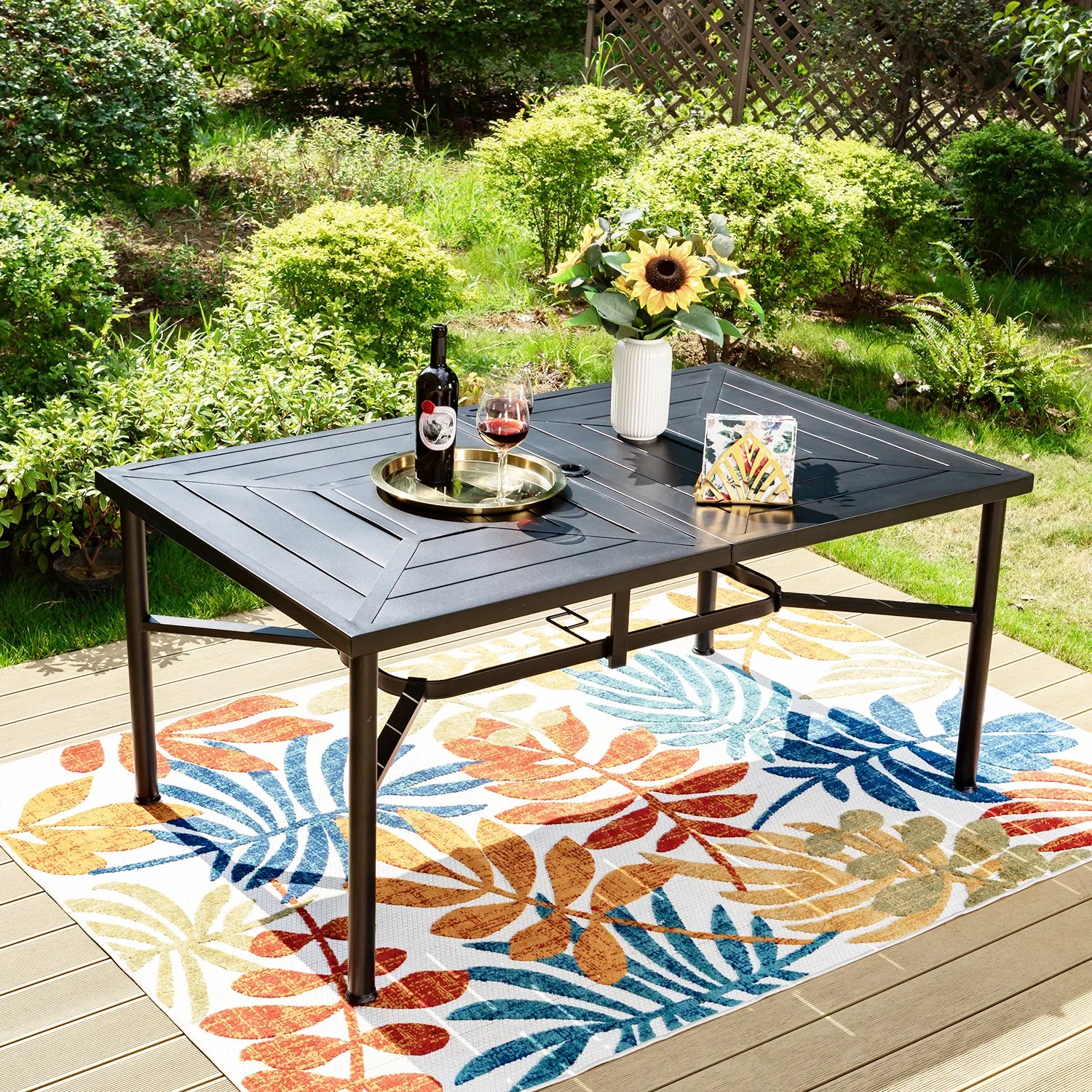 MFSTUDIO Geometric Stamped Rectangle Steel Table, Table for 6 People