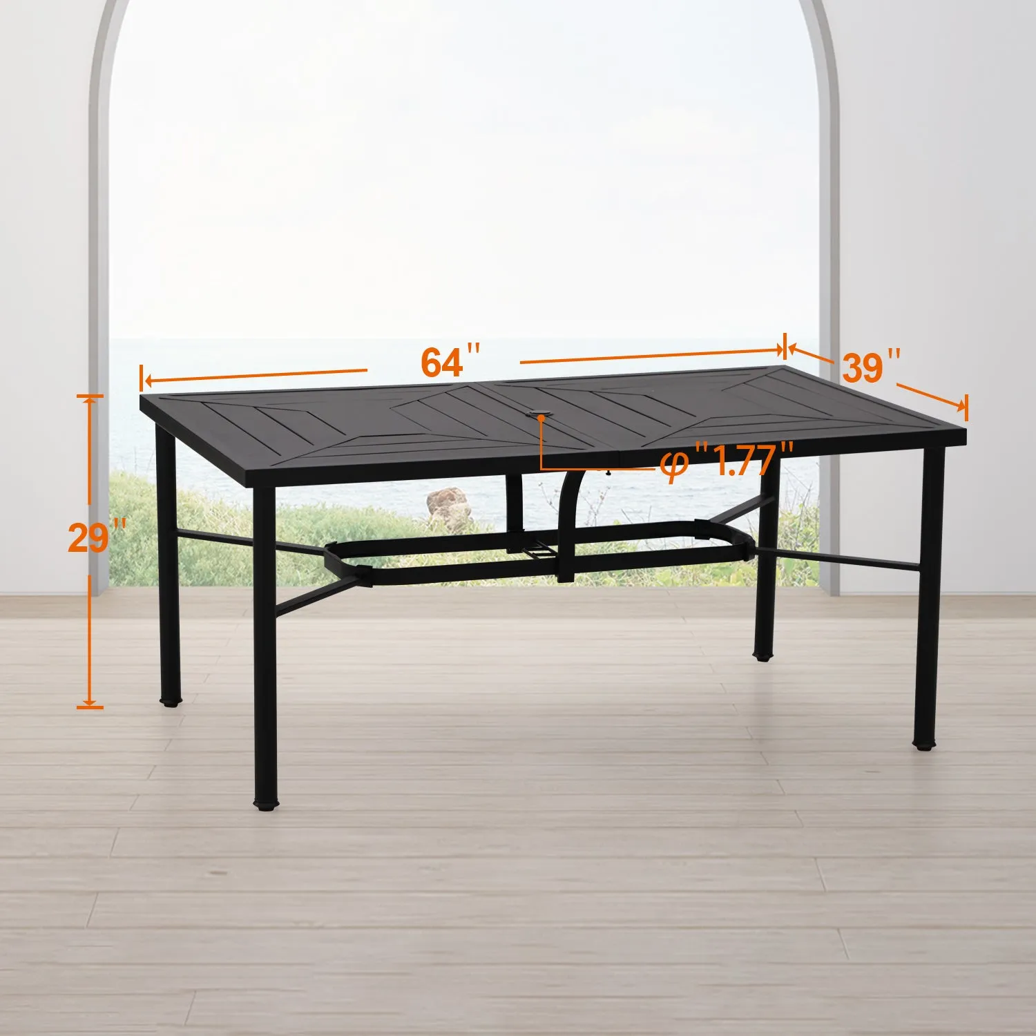 MFSTUDIO Geometric Stamped Rectangle Steel Table, Table for 6 People