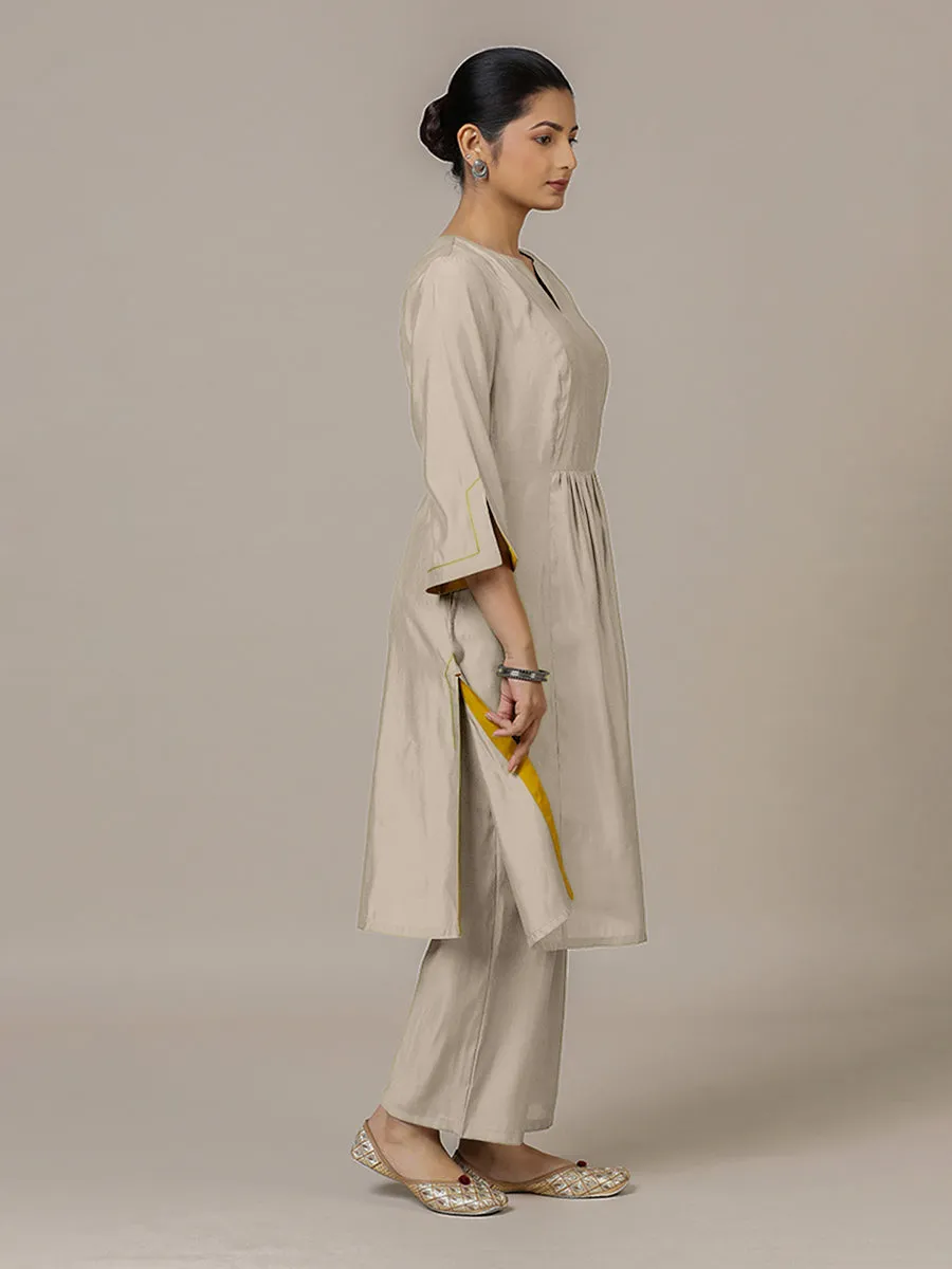 Nimrat x Rozaana | A Line Kurta in Oyster Grey with Thread Work | Coords or Only Kurta