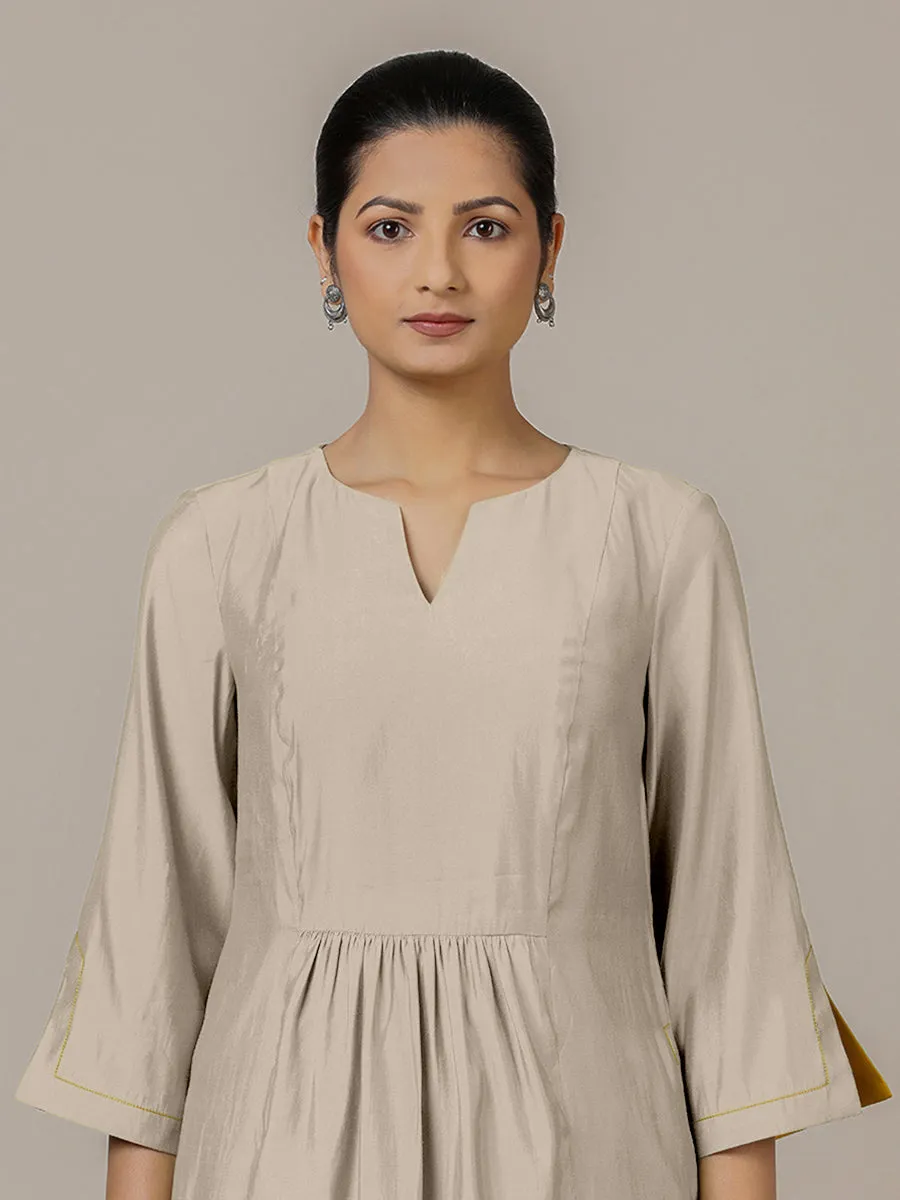 Nimrat x Rozaana | A Line Kurta in Oyster Grey with Thread Work | Coords or Only Kurta