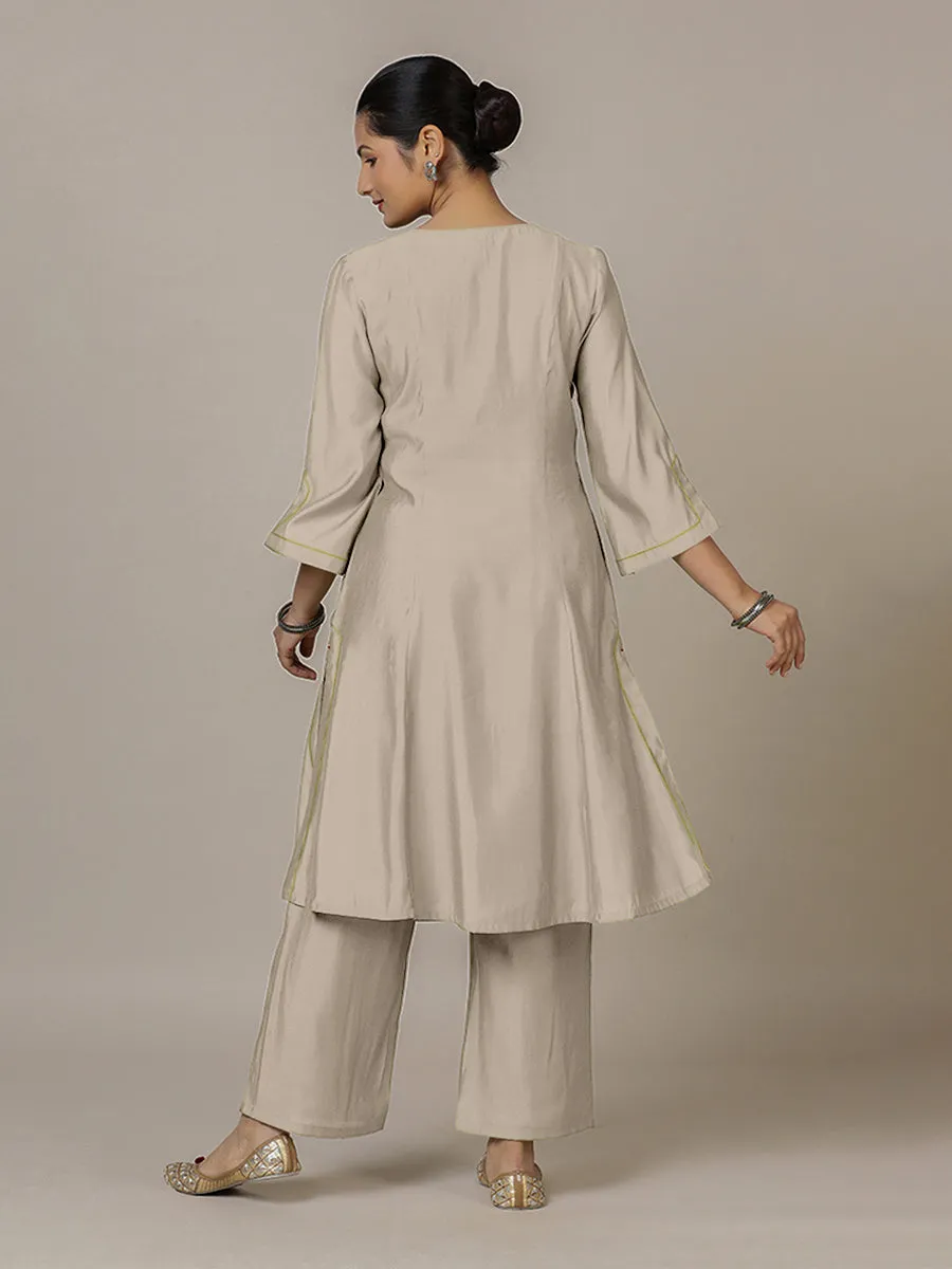 Nimrat x Rozaana | A Line Kurta in Oyster Grey with Thread Work | Coords or Only Kurta