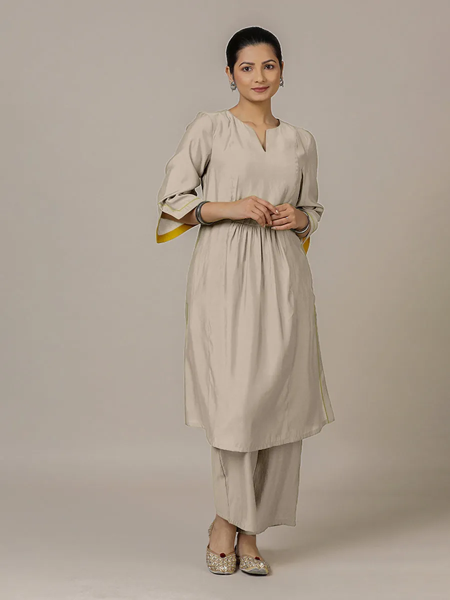 Nimrat x Rozaana | A Line Kurta in Oyster Grey with Thread Work | Coords or Only Kurta