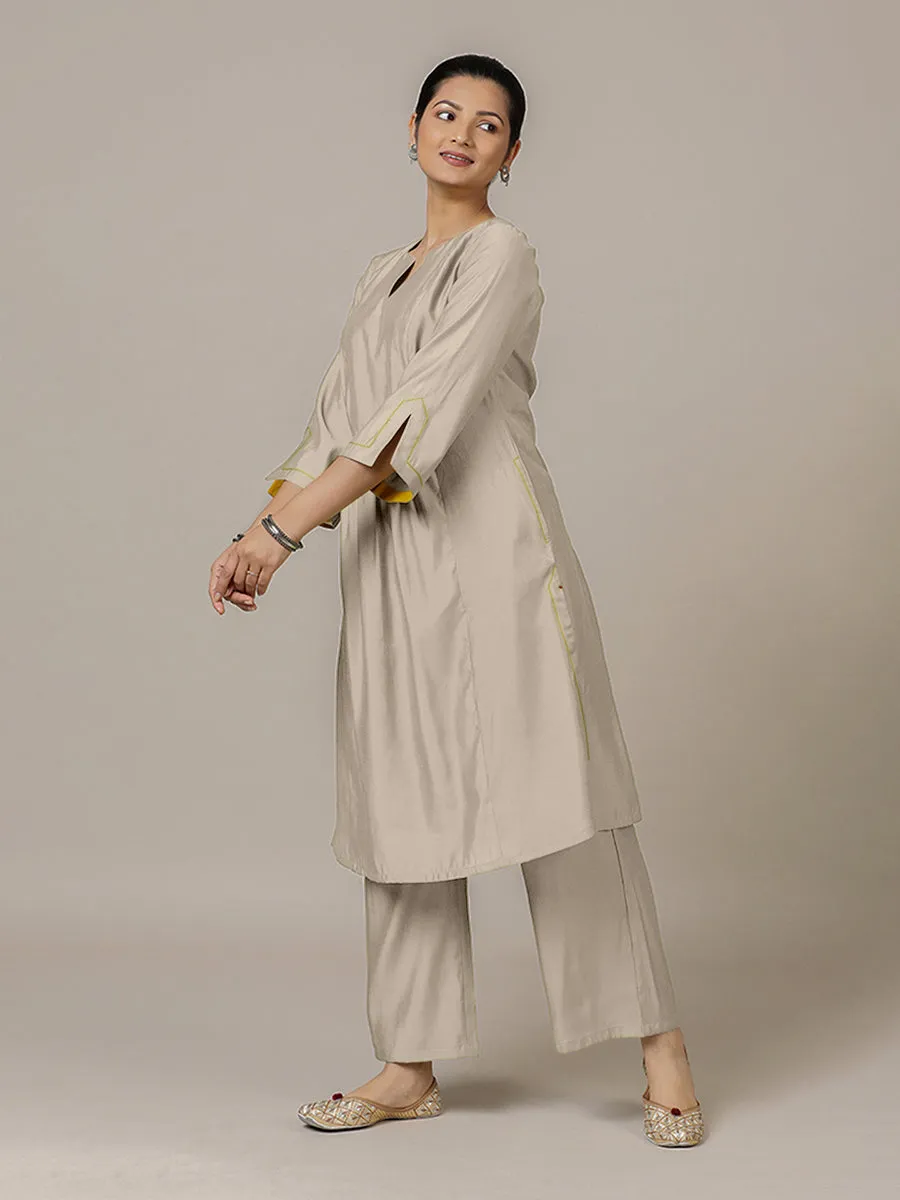 Nimrat x Rozaana | A Line Kurta in Oyster Grey with Thread Work | Coords or Only Kurta