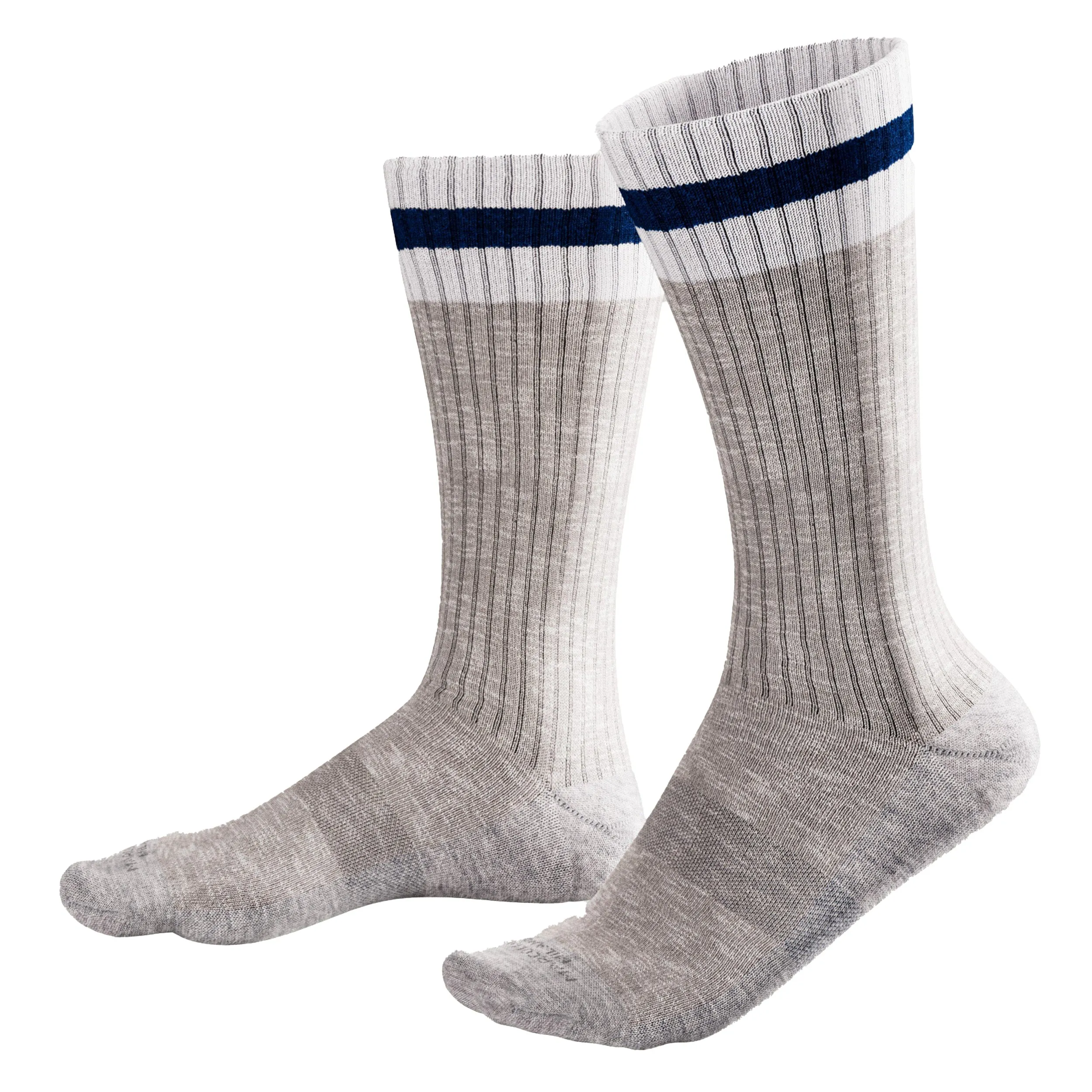 Silver Grey Pima Cotton Preppy Stripe Mid-Calf Sneaker Socks - Marcoliani