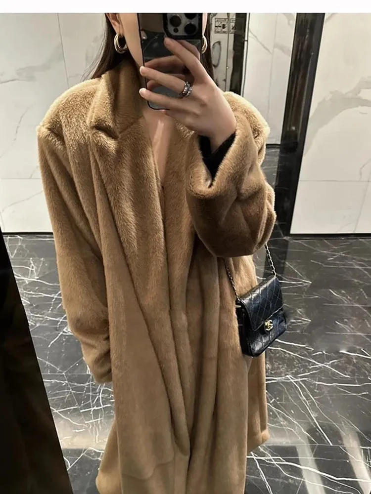 Toleet-Winter Outfits Christmas Black Friday 2024 New Cashmere Fur Long Jacket and Thickened Over Knee Faux Fur Coat Soft Fur Loose Outerwear Women